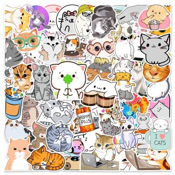 Cute Cat Cartoon Stickers for Helmet, Desktop, Wall Decoration, DIY