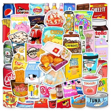 Animated Snack Stickers Graffiti Style Cartoon Decals for Wall and Helmet