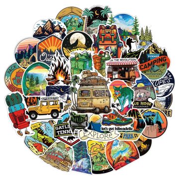 Outdoor Hiking Camping Stickers - Cartoon Waterproof for Skateboard Phone Laptop Car Luggage Bike