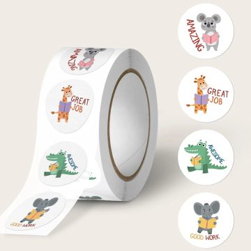 Round Cartoon Animal Stickers Teacher Reward Labels for Kids