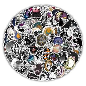 Gothic Witch Moon Cartoon Stickers - Aesthetic Decals for Skateboard & Tech