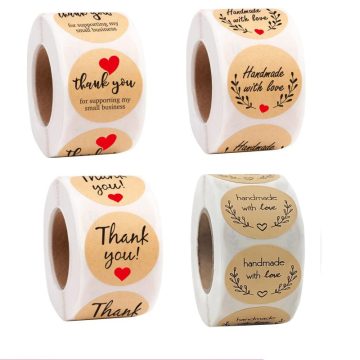 Kraft Handmade Heart Thank You Stickers for Gift Packaging