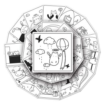 Simple Black White Cat Cartoon Stickers