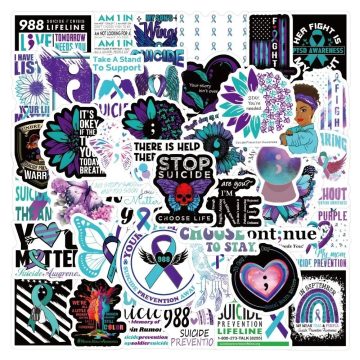Suicide Awareness Teal Purple Ribbon Prevention Stickers For Water Bottle
