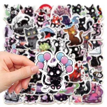 Gothic Horror Cat Cartoon Stickers - Aesthetic Waterproof Decals for Laptop Suitcase Bike