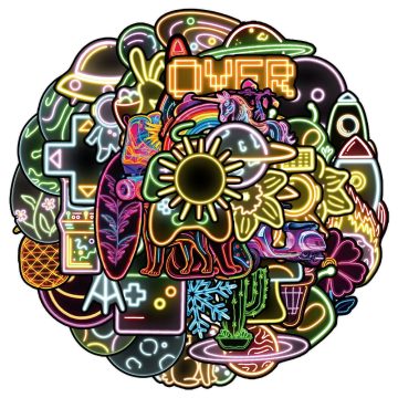 Neon Cartoon Graffiti Stickers - DIY Decals for Mobile Helmet Water Cup