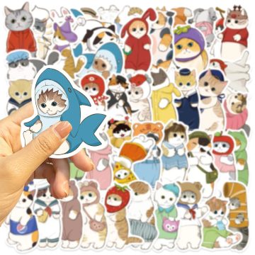 Shark Hooded Fun Cat Stickers Decal Fridge Suitcase Laptop Stationery