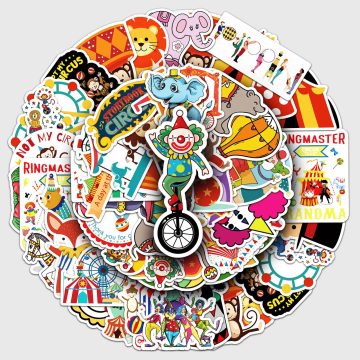 Circus Cartoon Waterproof Vinyl Stickers for Skateboard and Snowboard Decals