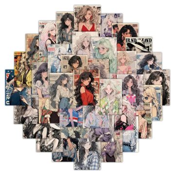 Cute Cartoon Girl Anime Stickers - Vintage Aesthetic Decals