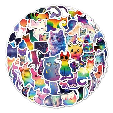 Starry Sky Cat Graffiti Stickers - Kawaii Animal Vinyl Decals for Luggage Suitcase