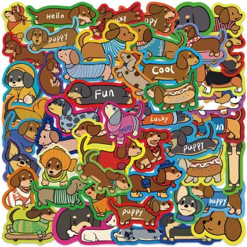 Cute Cartoon Dachshund Stickers for Kids, Pets, Water Bottle Decals for Luggage, Laptop, Guitar, Phone, Waterproof Graffiti
