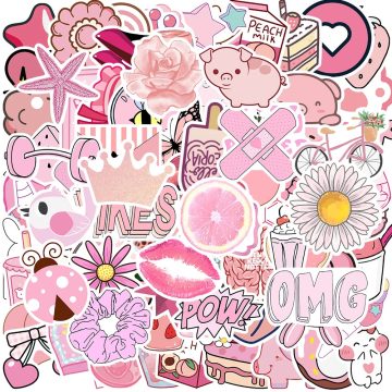 Pink Girl Cartoon Stickers for Kids and Tech Decor