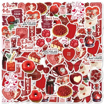 Rose and Cherry Red Graffiti Stickers for Notebook, Suitcase, Guitar