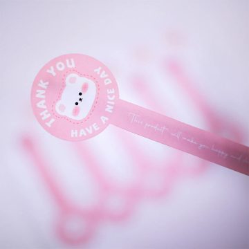 Pink Bear Thank You Stickers Business Packaging Seal Labels