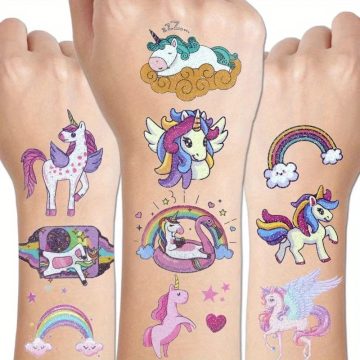 Glitter Unicorn Temporary Tattoos Fun Personalized Decoration for Kids
