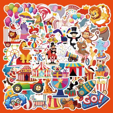 Cartoon Circus Carnival Graffiti Stickers for Helmet, Wall, DIY Decoration