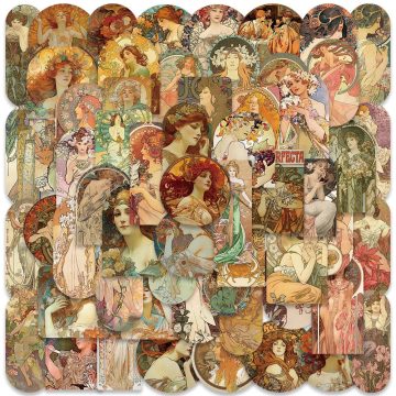 Alphonse Mucha Art Stickers - Vintage Graffiti Decals for Scrapbook & Wall