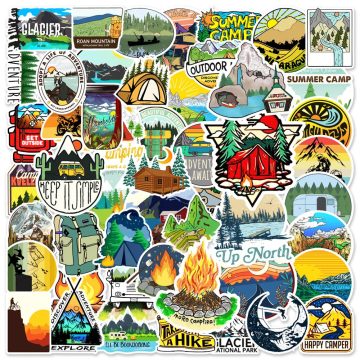 Outdoor Explore Mountain Camping Stickers - Waterproof DIY Travel Suitcase Car Laptop Bicycle Helmet