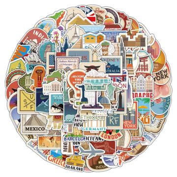 World Travel City Landscape Stickers Vinyl Decals for Laptop, Skateboard, Guitar, Suitcase, Stationery