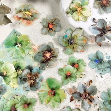 Hot Stamping Flower Stickers PET Material Collage Junk Journal DIY Scrapbooking Supplies Aesthetic Decor