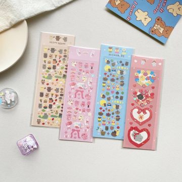 Kawaii Bear Glitter Stickers Silver Decorative Scrapbooking Stickers