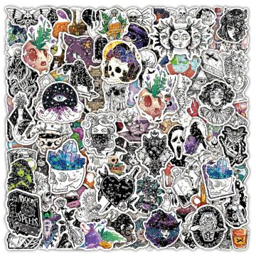 Holographic Laser Gothic Witch Stickers - Waterproof Decals for Skateboard, Laptop, Motorcycle