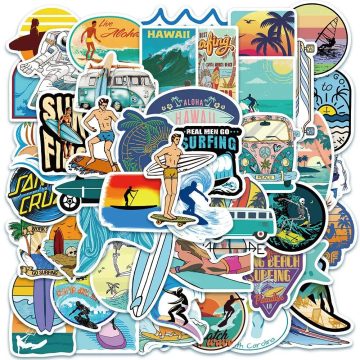 Hawaii Summer Beach Surfing Stickers - Surfboard Laptop Phone Luggage Notebook Surf Decals