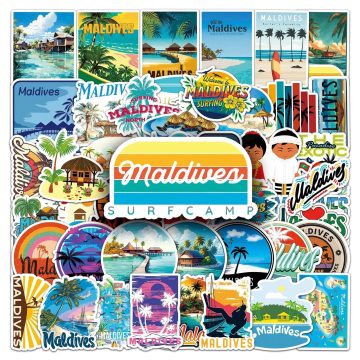 Maldives Landscape Travel Stickers - Holiday Beach Surfing Decals for Surfboard Guitar