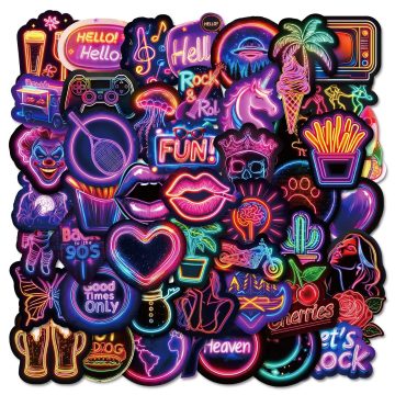 Rock Style Neon Light Graffiti Stickers - Aesthetic Decals for Laptop Helmet Motorcycle