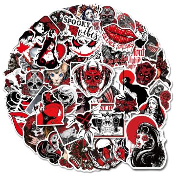 Red Black Gothic Graffiti Sticker - Demon Terror Decals for Helmet