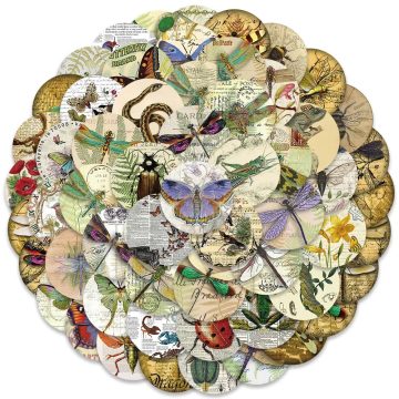 Retro Insects Specimen Stickers - Vintage Cartoon Decals for DIY Album & Skateboard