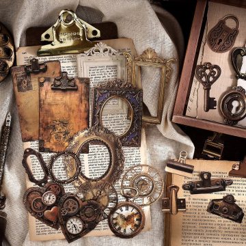Vintage Mechanical Clock Stickers for Scrapbooking and Collage