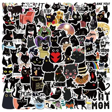 Cute Cartoon Black Cat Animal Waterproof Graffiti Decals
