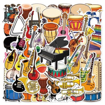Cartoon Music Instrument Graffiti Stickers for Helmet, Wall, DIY Decor