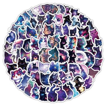 Starry Sky Cat PVC Stickers - Aesthetic Graffiti Decals for Fridge Car