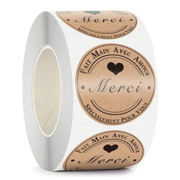 French Merci Kraft Stickers for Gifts and Baking Decorations