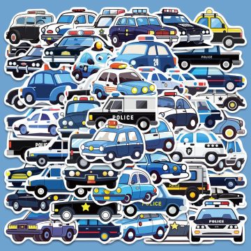 Cartoon Police Car Stickers for Helmet, Wall, DIY Decoration