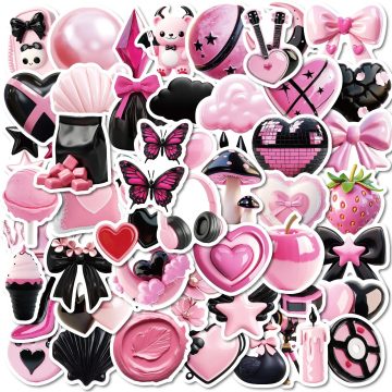 Black & Pink Graffiti Stickers for Helmet, Desk, Wall Decoration