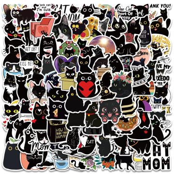 Black Cat Waterproof Stickers for Scrapbooks and Gadgets