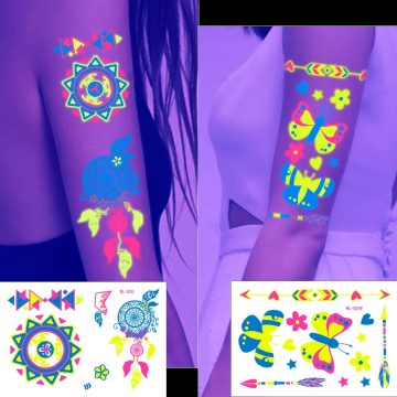 Fluorescent Tattoo Stickers Luminous UV Glow Temporary Body Art Decals