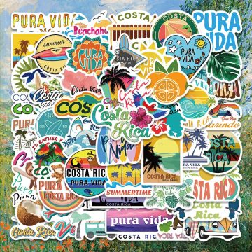 Costa Rica Travel Pura Vida Decals for Laptop, Skateboard, and Guitar