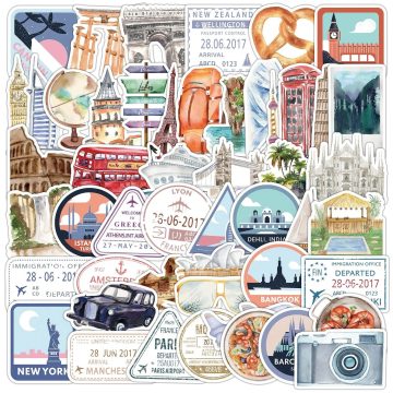 City Travel Postmark Aesthetic Decals for Suitcase Wall Phone