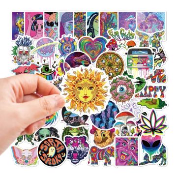 Psychedelic Colorful Cartoon Graffiti Stickers - Decals for Skateboard Fridge Luggage