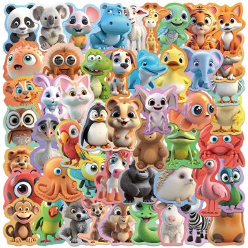 Cute Cartoon Kids Animal Stickers Students Reward Decals DIY Waterproof Graffiti for Laptop, Water Bottle, Luggage