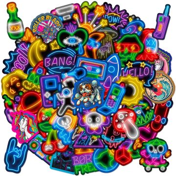 Cool Neon Graffiti Stickers - Cartoon Decals for Motorcycle, Laptop, Suitcase