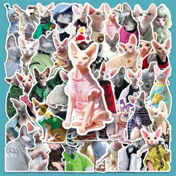 Cute Sphynx Cat Kawaii Animal Cartoon Stickers - Graffiti Decals for DIY Scrapbook Phone Laptop Fridge Guitar