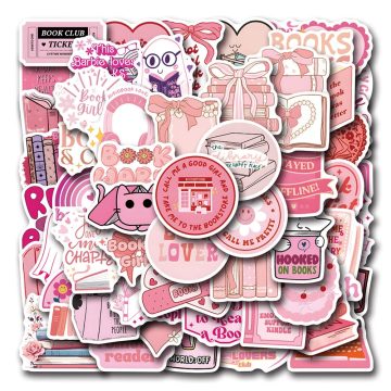 Bookish Pink Reading Stickers - Cartoon Decals for Notebook & Laptop