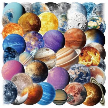 Cartoon Moon Planet Transparent PET Stickers for Luggage Guitar