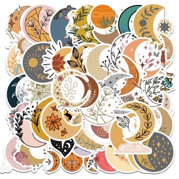 Bohemian Moon Flower Stickers - Aesthetic Graffiti Decals for Stationery Guitar