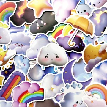 3D Weather Symbol Stickers - Fun Kids Laptop & Journal Decals